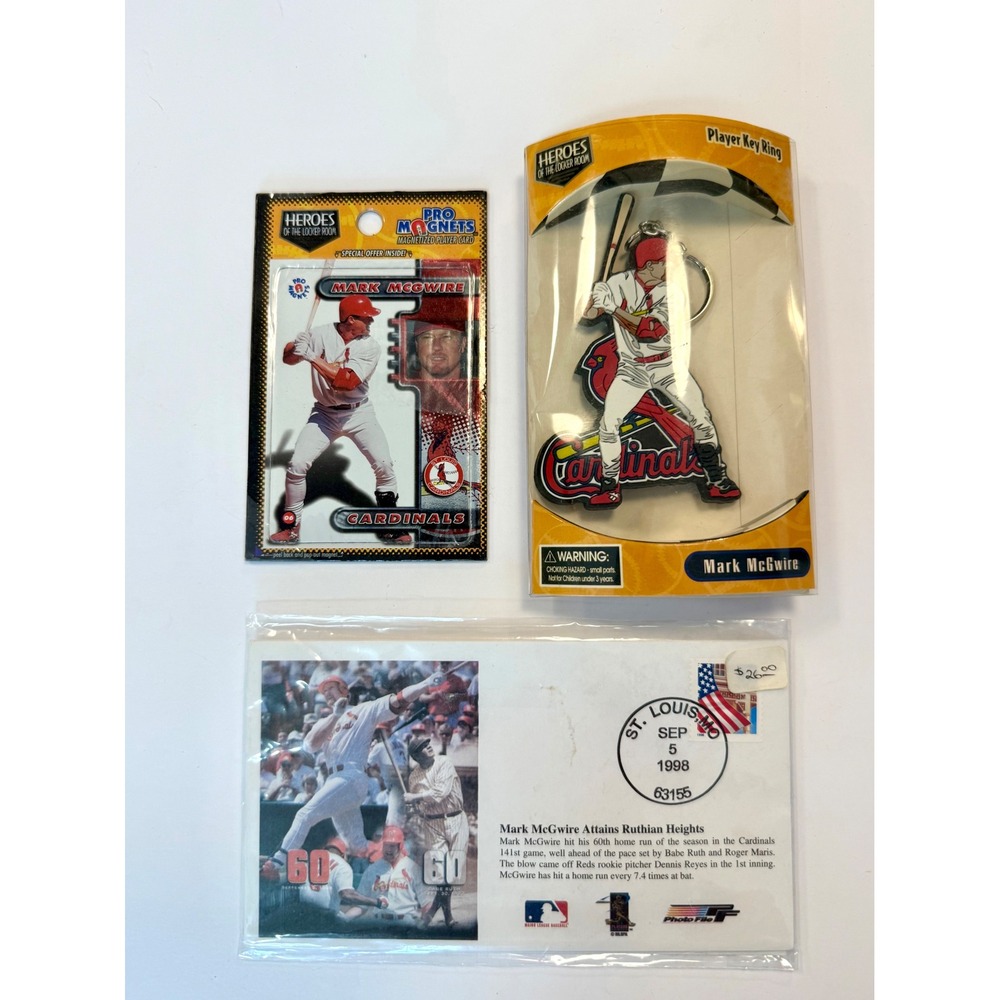 Crown Pro Mark McGwire Cardinals OS Red New 1998 HR Chase Magnet Keychain Lot
